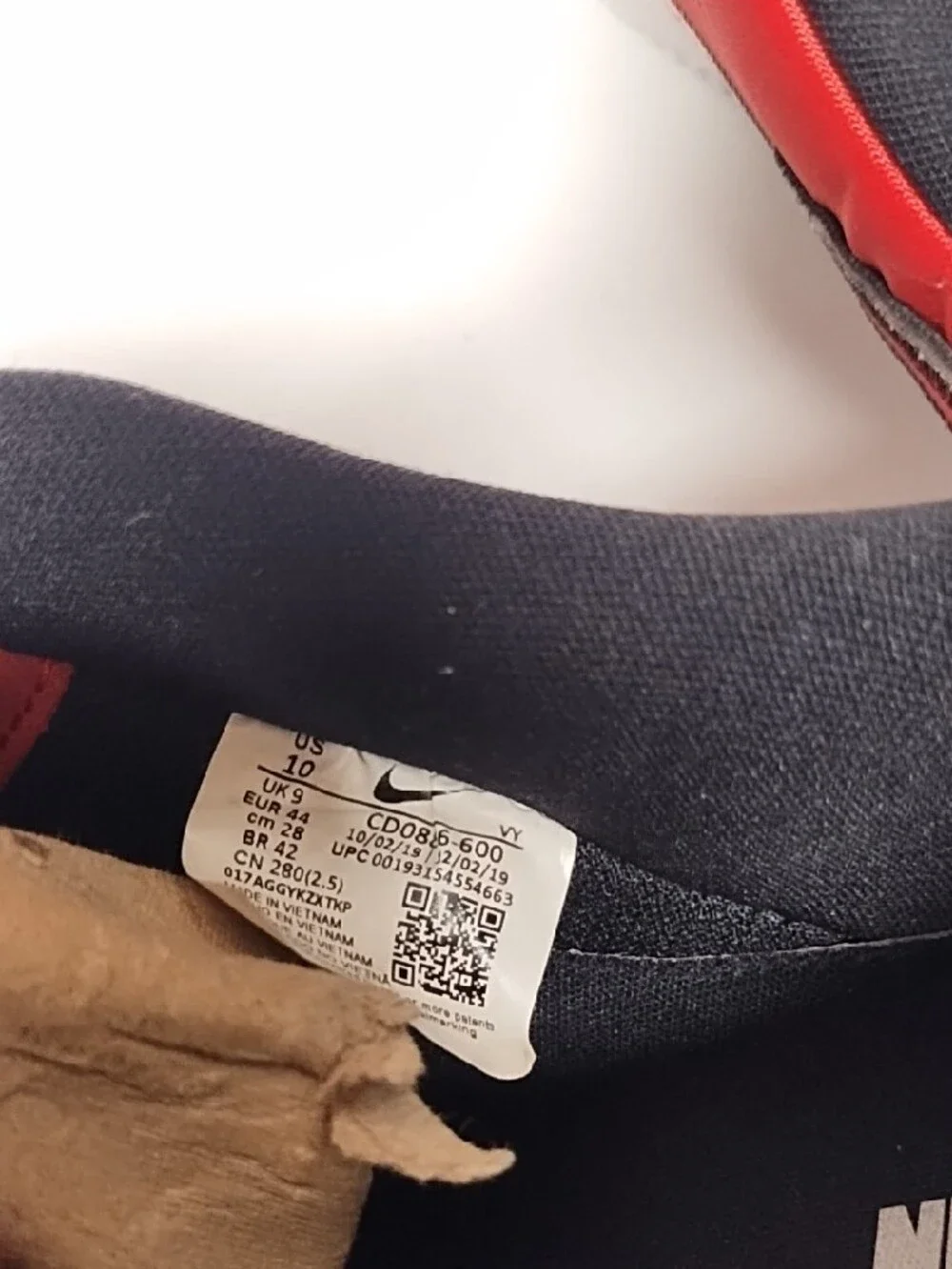 Nike Air Force 1 Low Reverse Stitch| Size 10| University Red, Black, White